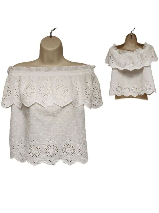 American Eagle Outfitters Tops - AMERICAN EAGLE OUTFITTERS Women's White Eyelet Off Shoulder Top Size Small